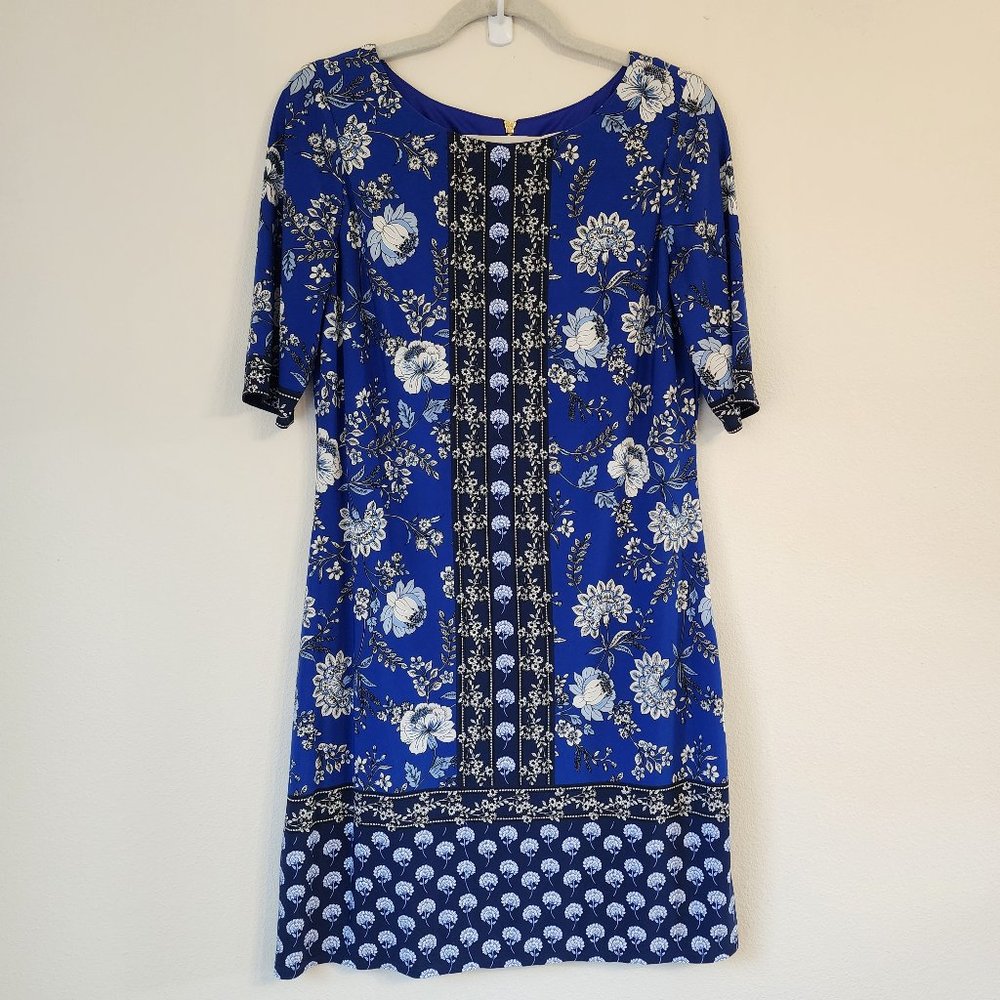 Eliza J Womens Elbow Sleeve Floral Print Jersey T-Body Shift Dress Sz 8 Classic